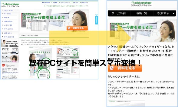 既存PCサイトを簡単スマホ変換！ 